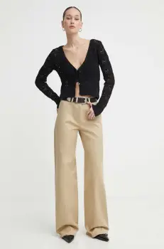 IRO pantaloni de bumbac culoarea bej, lat, high waist imagine