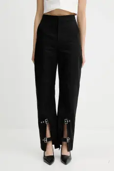 IRO pantaloni de bumbac culoarea negru, drept, high waist, WM23MALLIA imagine