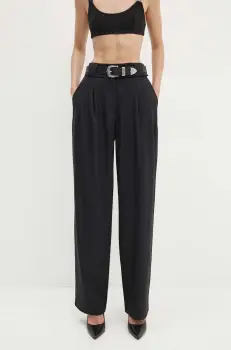 IRO pantaloni de lana culoarea negru, lat, high waist, WP23ALLIRA imagine