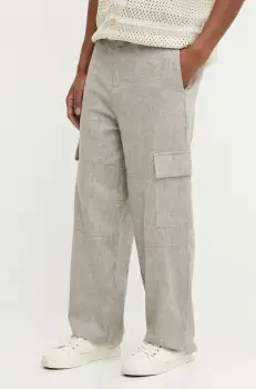 IRO pantaloni din in barbati, culoarea bej, cu fason cargo, MP23ADRIANO imagine