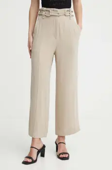 IRO pantaloni din lana culoarea bej, lat, high waist imagine