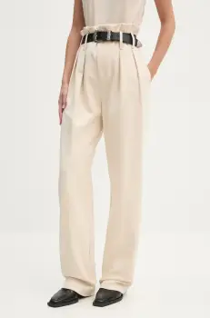 IRO pantaloni femei, culoarea bej, drept, high waist, WM23KOTEL imagine