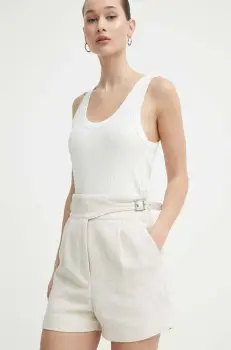 IRO pantaloni scurti din amestec de in culoarea bej, neted, high waist imagine