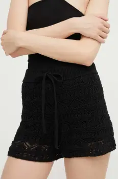 IRO pantaloni scurti din amestec de in culoarea negru, neted, high waist imagine