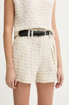 IRO pantaloni scurti din amestec de in femei, culoarea bej, modelator, high waist, WP30XAGA imagine