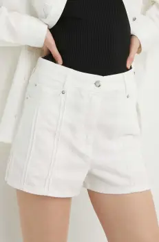 IRO pantaloni scurti din bumbac culoarea alb, neted, high waist imagine
