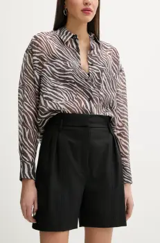 IRO pantaloni scurti din lana femei, culoarea negru, neted, high waist, WP30CARRINA imagine