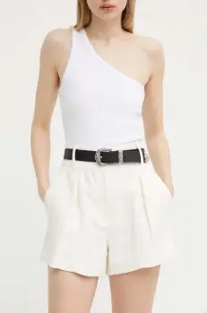 IRO pantaloni scurti femei, culoarea bej, neted, high waist imagine