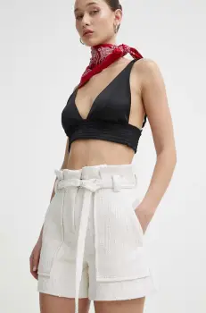 IRO pantaloni scurti femei, culoarea bej, neted, high waist imagine