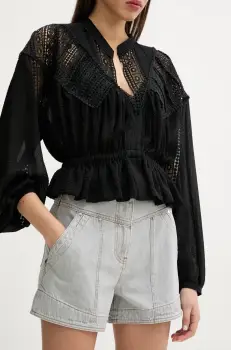 IRO pantaloni scurti jeans femei, culoarea gri, neted, high waist, WP30HIPPOLIE imagine