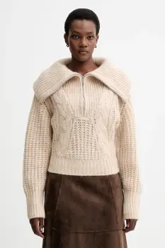 IRO pulover din amestec de lana culoarea bej, cu guler imagine