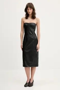 IRO rochie de piele culoarea negru, midi, mulata, WM33BETTI imagine