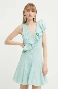 IRO rochie din bumbac culoarea turcoaz, mini, evazati imagine