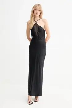 IRO rochie din matase culoarea negru, maxi, evazati, WP33BORRA imagine