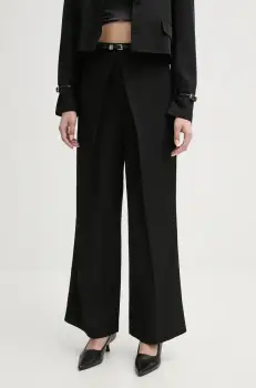 ISABELLE BLANCHE pantaloni din amestec de in femei, culoarea negru, drept, high waist, IS25SS-P059-T004 imagine