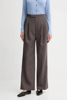 ISABELLE BLANCHE pantaloni din lana culoarea maro, lat, high waist, IS25FW-P044-T003 imagine