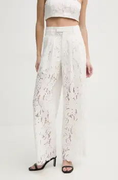 ISABELLE BLANCHE pantaloni femei, culoarea alb, lat, high waist, IS25SS-P136-T020 imagine