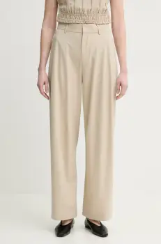 ISABELLE BLANCHE pantaloni femei, culoarea bej, lat, high waist, IS25SS-P024-T003 imagine