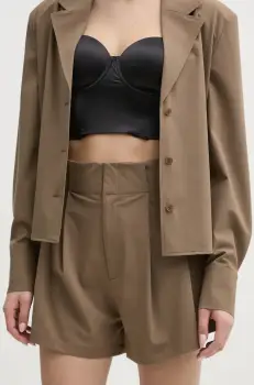 ISABELLE BLANCHE pantaloni scurti femei, culoarea bej, neted, high waist, IS25SS-P019-T003 imagine