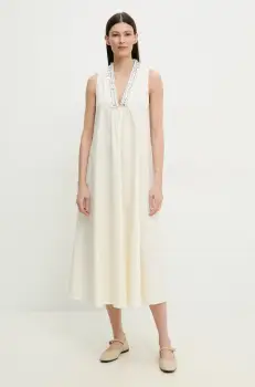 ISABELLE BLANCHE rochie culoarea bej, midi, evazati, IS25SS-A056-T012 imagine