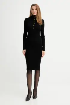 ISABELLE BLANCHE rochie din lana culoarea negru, midi, mulata, IS25FW-M165-F009 imagine