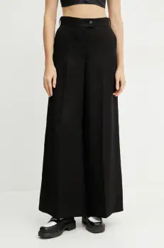 Ivy Oak pantaloni din in PIERA ANN femei, culoarea negru, lat, high waist, IO115208 imagine