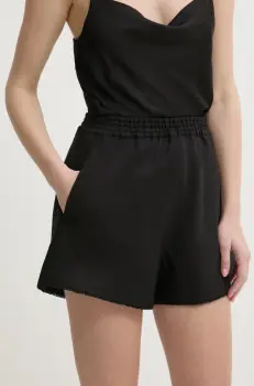 Ivy Oak pantaloni scurti din in culoarea negru, neted, high waist, IO115201 imagine