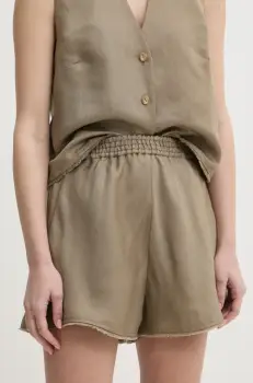 Ivy Oak pantaloni scurti din in culoarea verde, neted, high waist, IO115201 imagine