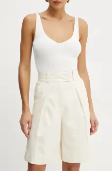 Ivy Oak pantaloni scurti femei, culoarea bej, uni, high waist, IO115171 imagine