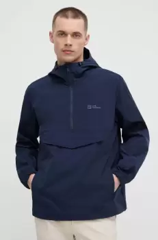 Jack Wolfskin geaca de ploaie Desert Wind Overhead barbati, culoarea albastru marin imagine