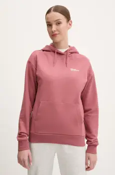 Jack Wolfskin hanorac de bumbac Essential femei, culoarea portocaliu, cu gluga, neted, A63848 imagine