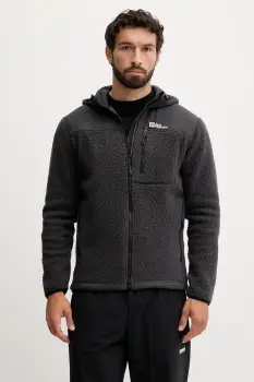 Jack Wolfskin hanorac KAMMWEG PILE culoarea negru, cu gluga, uni, 1711271 imagine