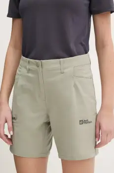 Jack Wolfskin pantaloni scurti outdoor Prelight Stride culoarea verde, neted, high waist, A63785 imagine