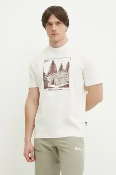 Jack Wolfskin tricou Freeroamer barbati, culoarea bej, cu imprimeu, A63860 imagine