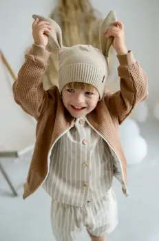 Jamiks caciula de bumbac pentru copii NORI culoarea bej, bumbac, din tesatura neteda, JWH106 imagine