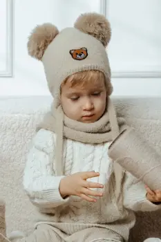 Jamiks caciula pentru copii cu lana AMPIO IIA culoarea bej, JZI022 imagine