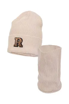 Jamiks caciula si fular copii WESLEY culoarea bej, JZH257 imagine