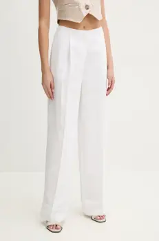 jeansrl Blumarine pantaloni din amestec de in femei, culoarea alb, drept, high waist, RA5161.T8823 imagine