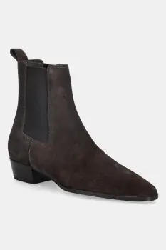 Jonak botine din piele intoarsa PAPAYE CROUTE culoarea maro, cu toc drept, 3700036 imagine