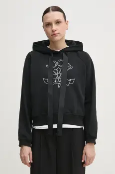 Joop! hanorac de bumbac femei, culoarea negru, cu gluga, cu imprimeu, 30046176 imagine