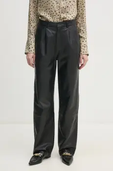 Joop! pantaloni de piele Lorena femei, culoarea negru, drept, high waist, 80000714 180031 imagine