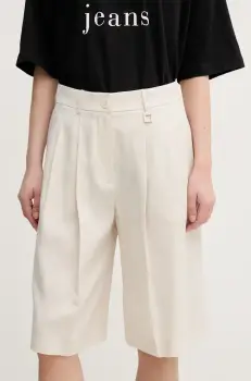 Joop! pantaloni scurti din amestec de in femei, culoarea bej, neted, high waist, 30046412 imagine