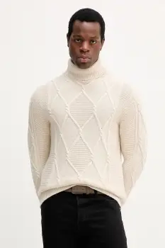 Joop! pulover de lana culoarea bej, cu guler, 30047360 imagine