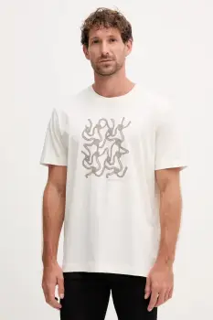 Joop! tricou din bumbac culoarea bej, cu imprimeu, 30047002 imagine