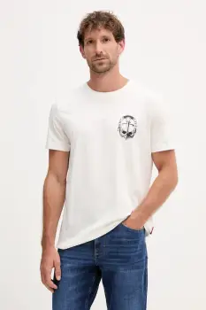 Joop! tricou din bumbac culoarea bej, cu imprimeu, 30047014 imagine