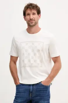 Joop! tricou din bumbac culoarea bej, cu imprimeu, 30047429 imagine