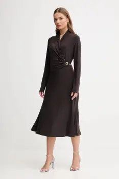 Joseph Ribkoff rochie culoarea maro, midi, evazati, 253235 imagine