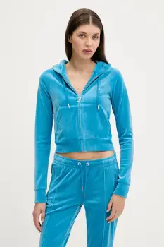 Juicy Couture bluza culoarea turcoaz, cu gluga, cu imprimeu, JCWA122001 imagine