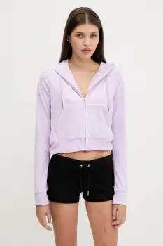 Juicy Couture bluza culoarea turcoaz, cu gluga, cu imprimeu, JCWA122001 imagine