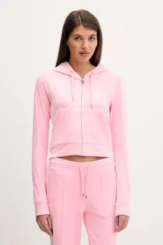 Juicy Couture bluza din velur culoarea bej, cu gluga, cu imprimeu, JCWAS225306 imagine
